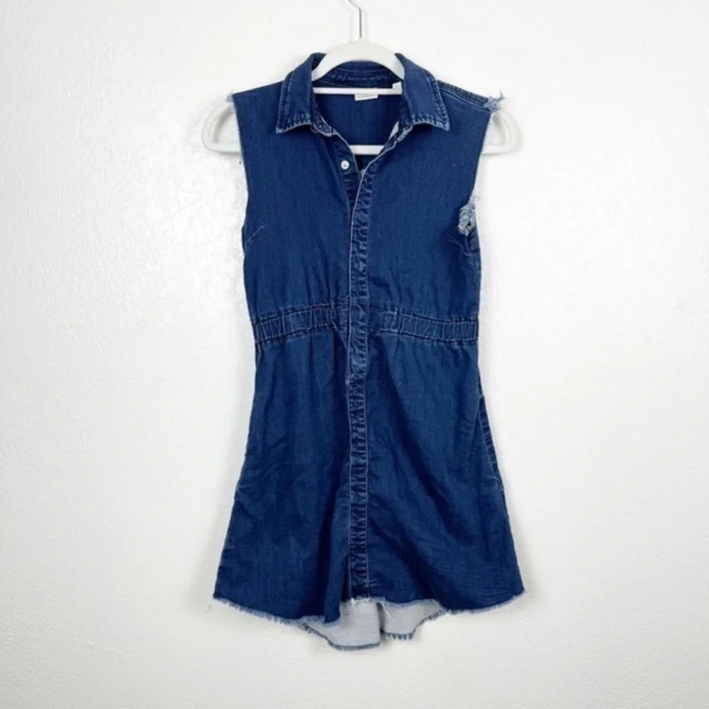 Ag Adriano Goldschmied Kids Blue Denim Sleeveless Polo Collar Dress Size Large
